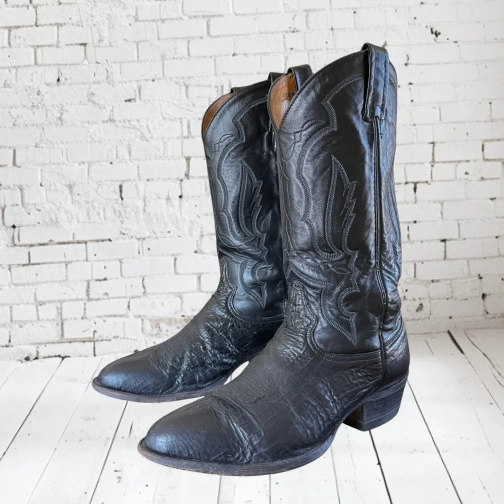 Vintage TONY LAMA Boots Black Leather Western COWBOY Made in USA size 10 - Picture 9 of 16